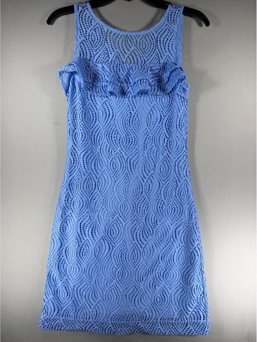 Lilly Pulitzer Janine Dress Peri Flowing Leaf Eyelet Lace Blue Ruffle Size XS